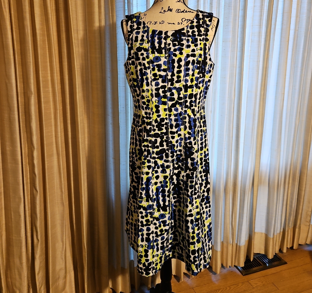 Jones New York Navy, Yellow & White Printed Midi Dress